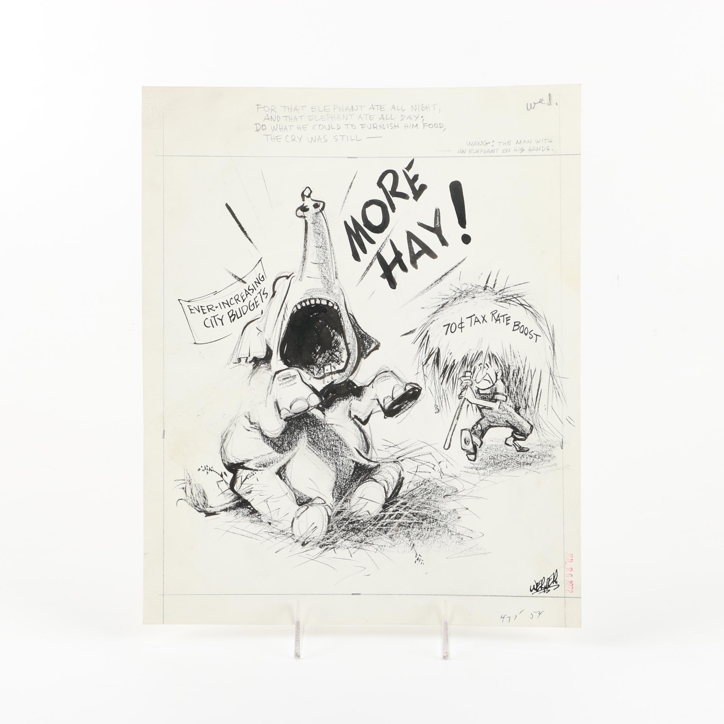 1972 Werner Graphite and Pen Drawing on Paper