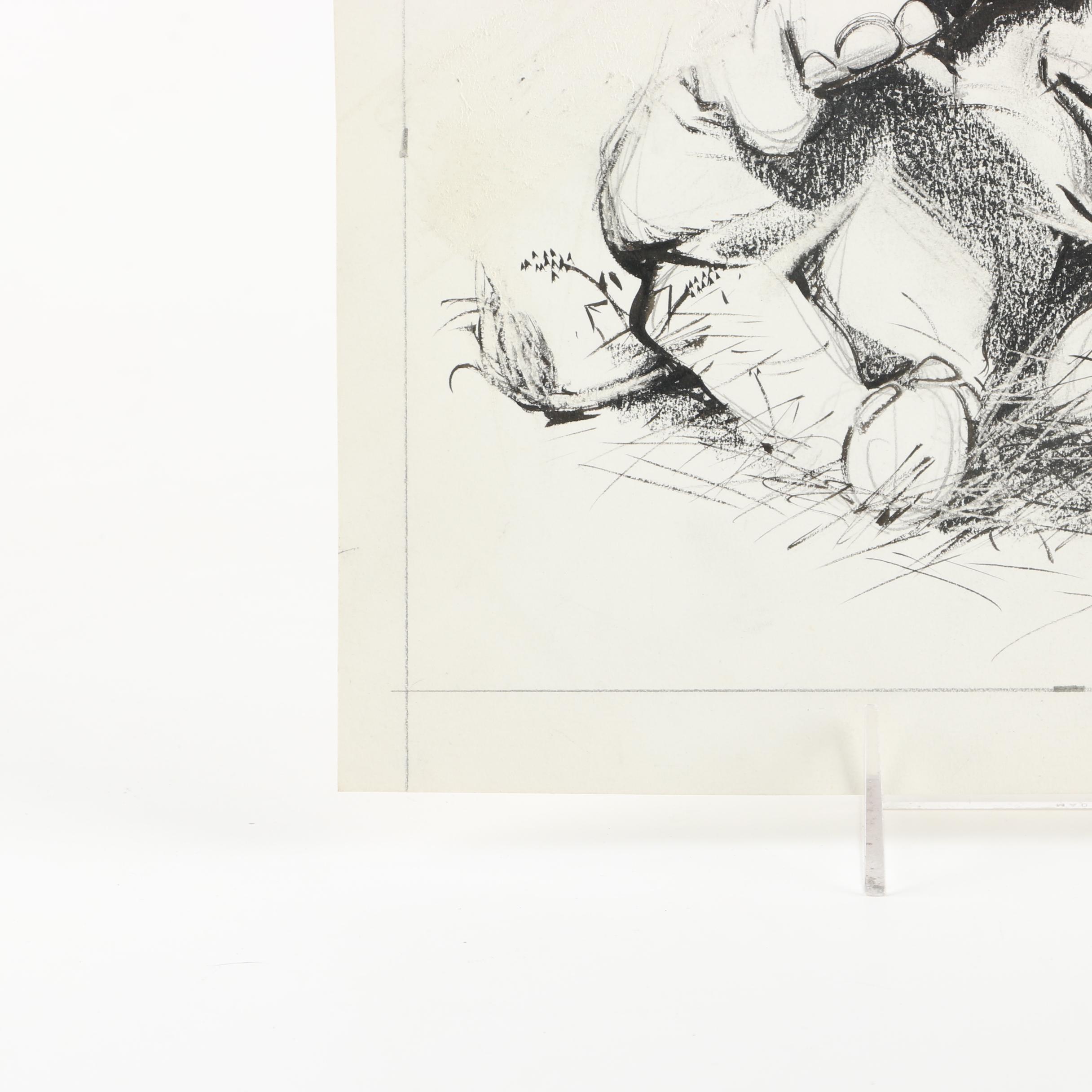 1972 Werner Graphite and Pen Drawing on Paper