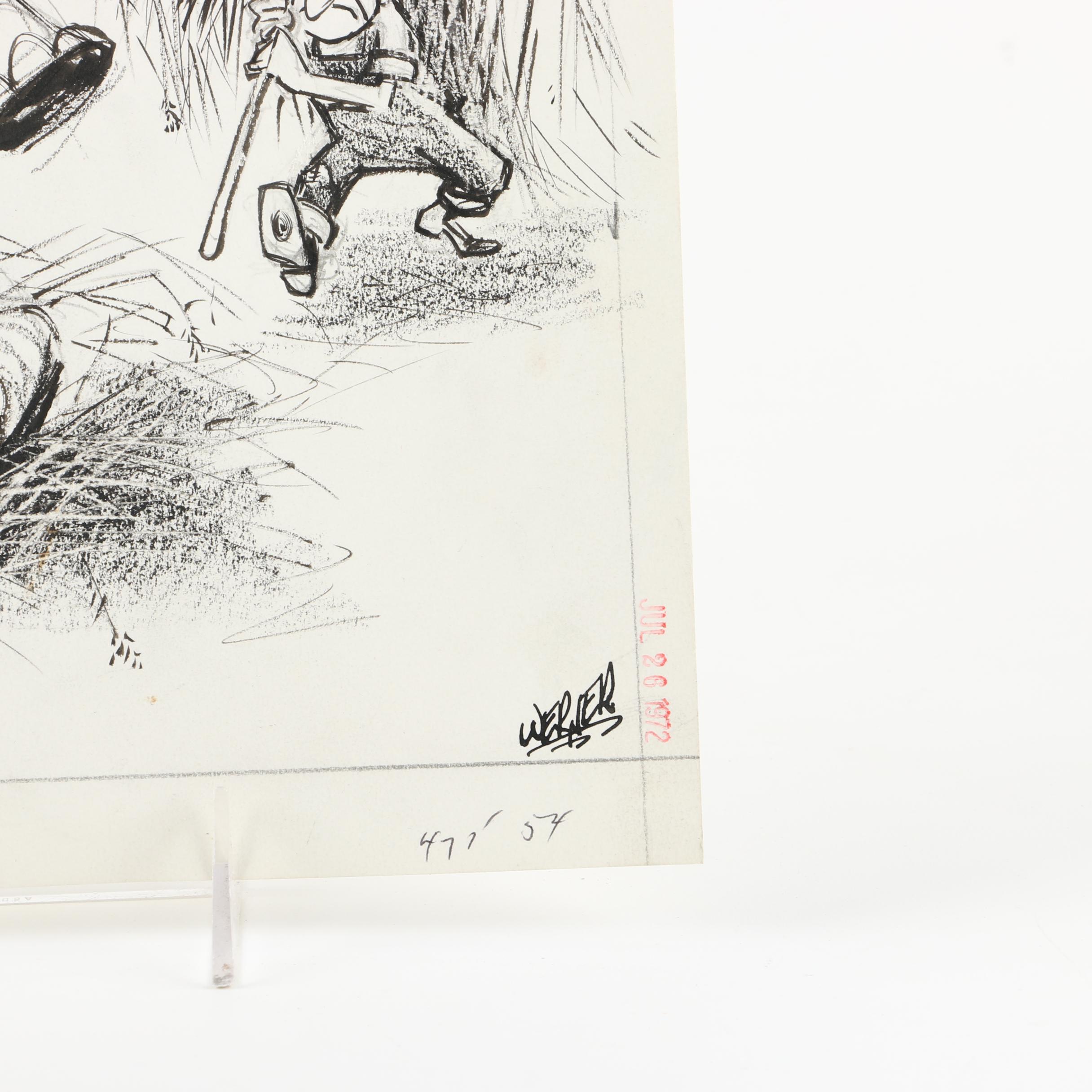 1972 Werner Graphite and Pen Drawing on Paper