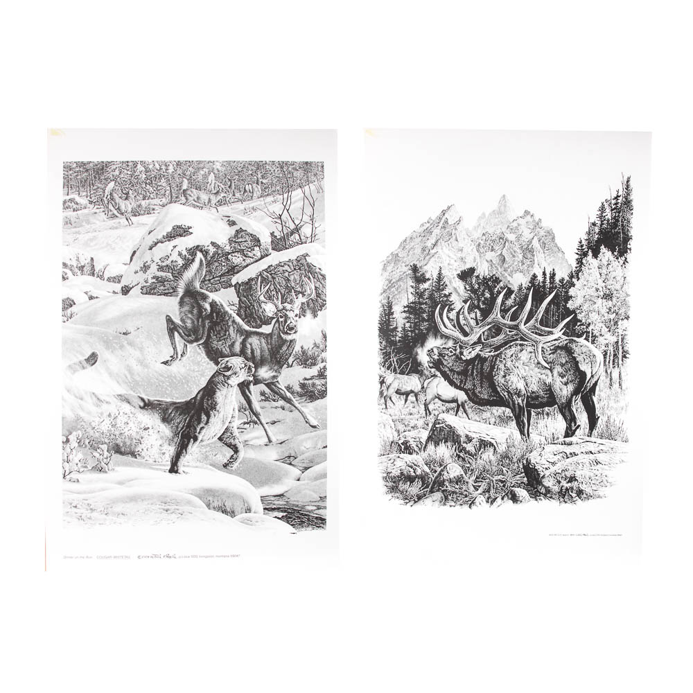 Bill O'Neill Offset Lithographs "Dinner On the Run" and "Bugling Elk"