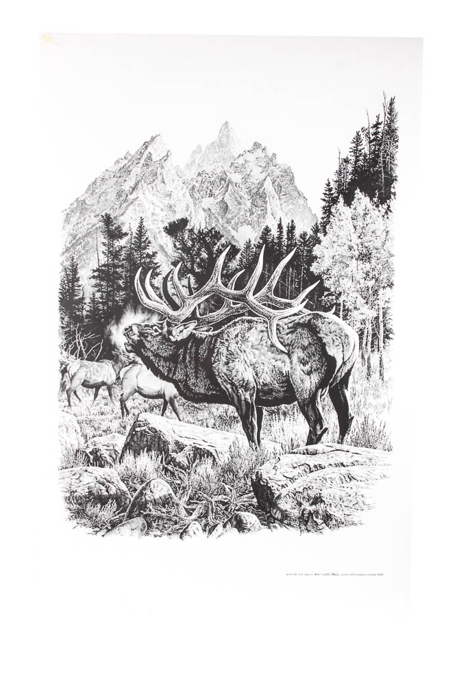 Bill O'Neill Offset Lithographs "Dinner On the Run" and "Bugling Elk"