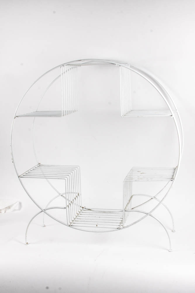 White Metal Patio Dining Set and Plant Stands