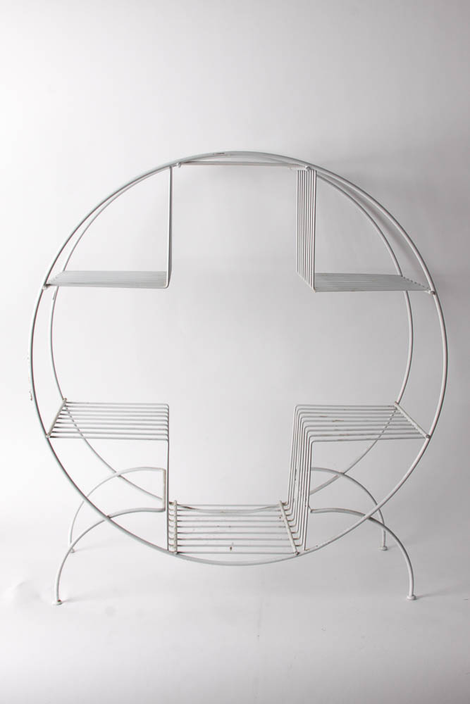 White Metal Patio Dining Set and Plant Stands