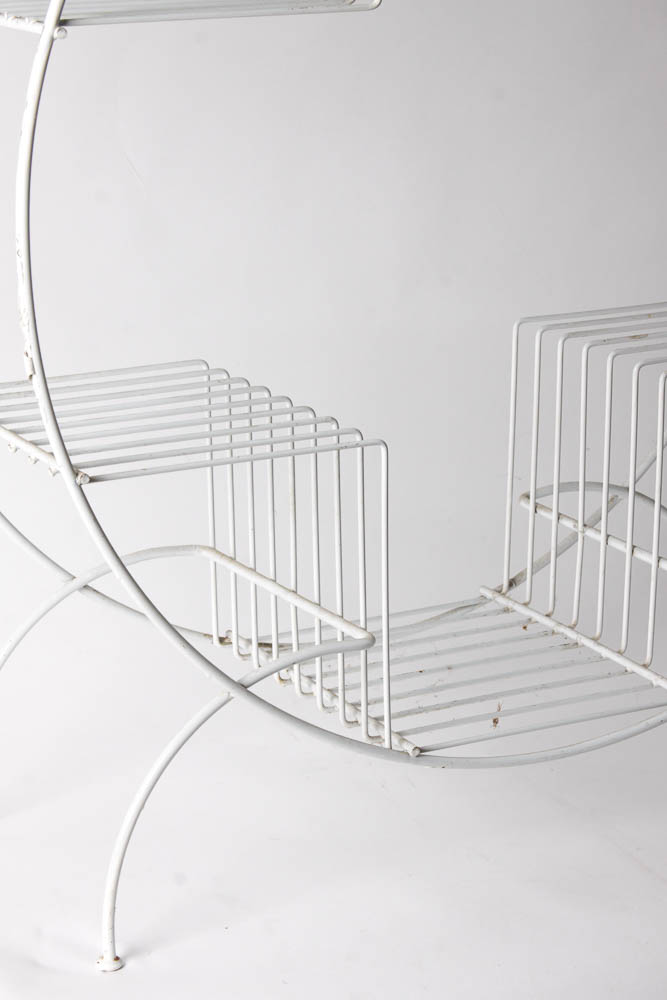 White Metal Patio Dining Set and Plant Stands