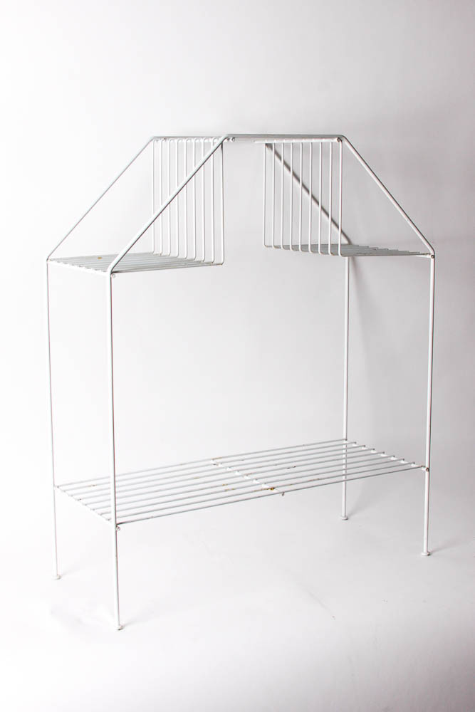 White Metal Patio Dining Set and Plant Stands
