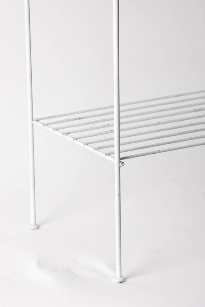 White Metal Patio Dining Set and Plant Stands