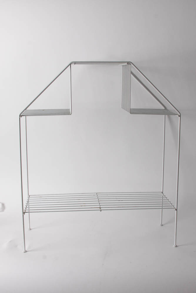 White Metal Patio Dining Set and Plant Stands