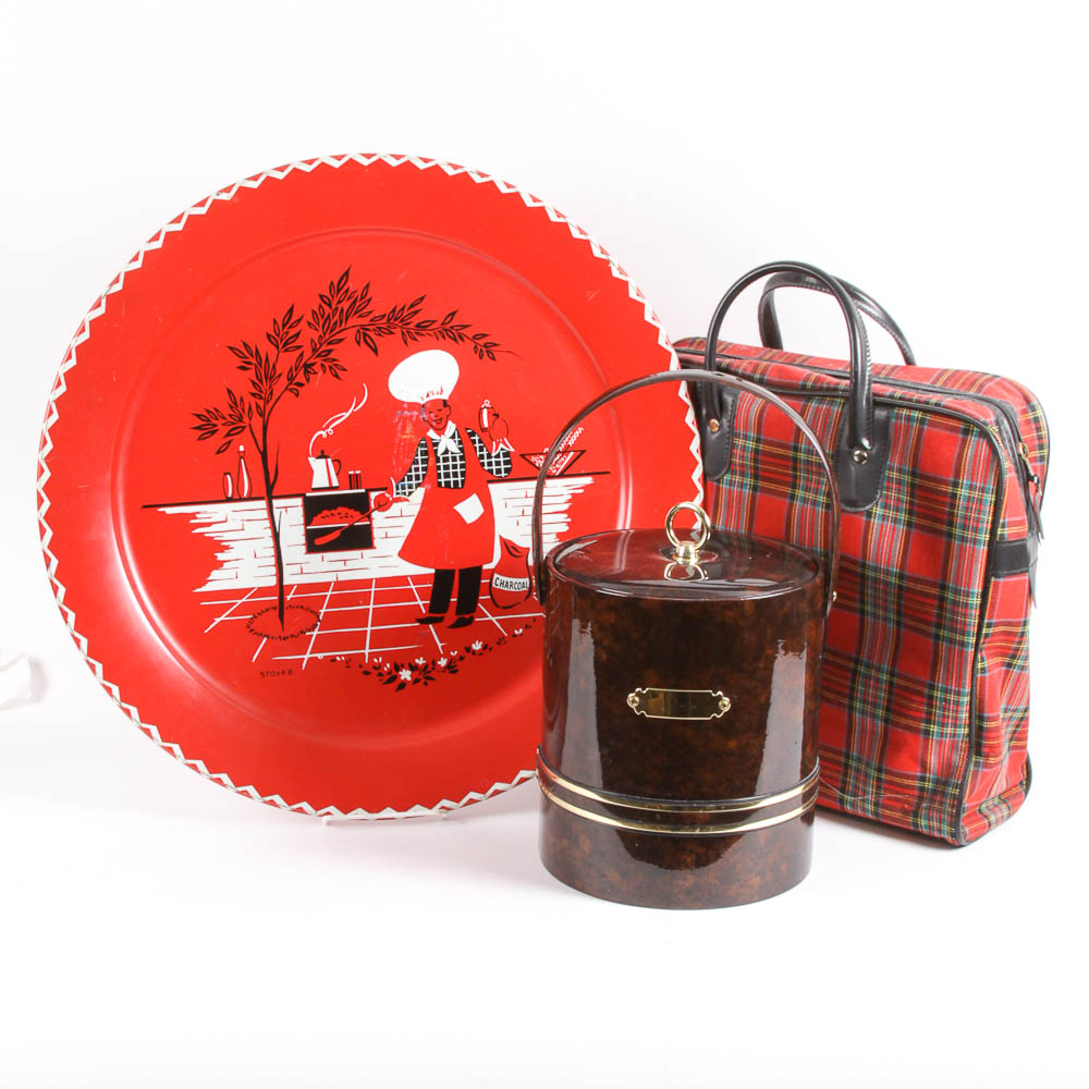 Vintage Picnic Set, Tray and Ice Bucket