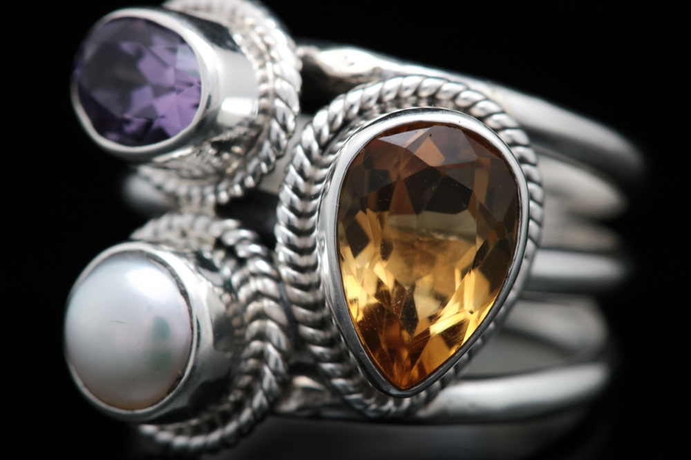 Sterling Silver, Citrine, Amethyst and Pearl Ring