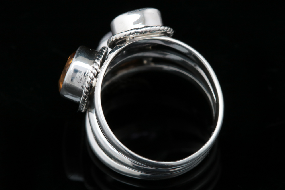 Sterling Silver, Citrine, Amethyst and Pearl Ring