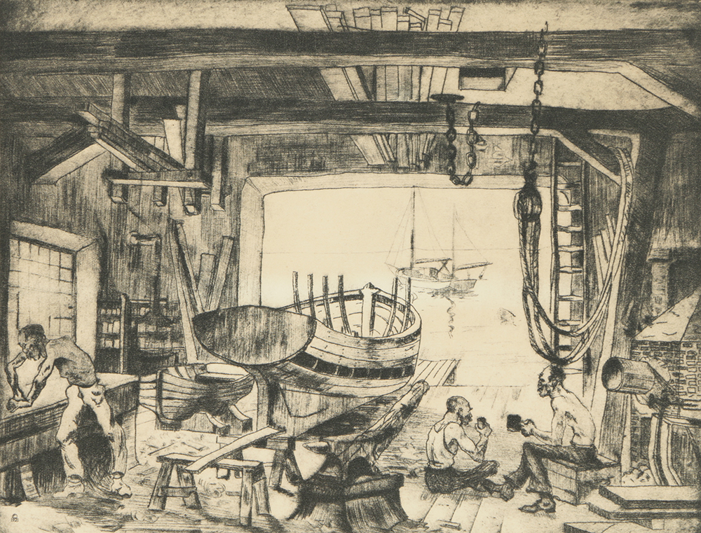 Lionel Barrymore Etching on Paper "The Old Boat Works"