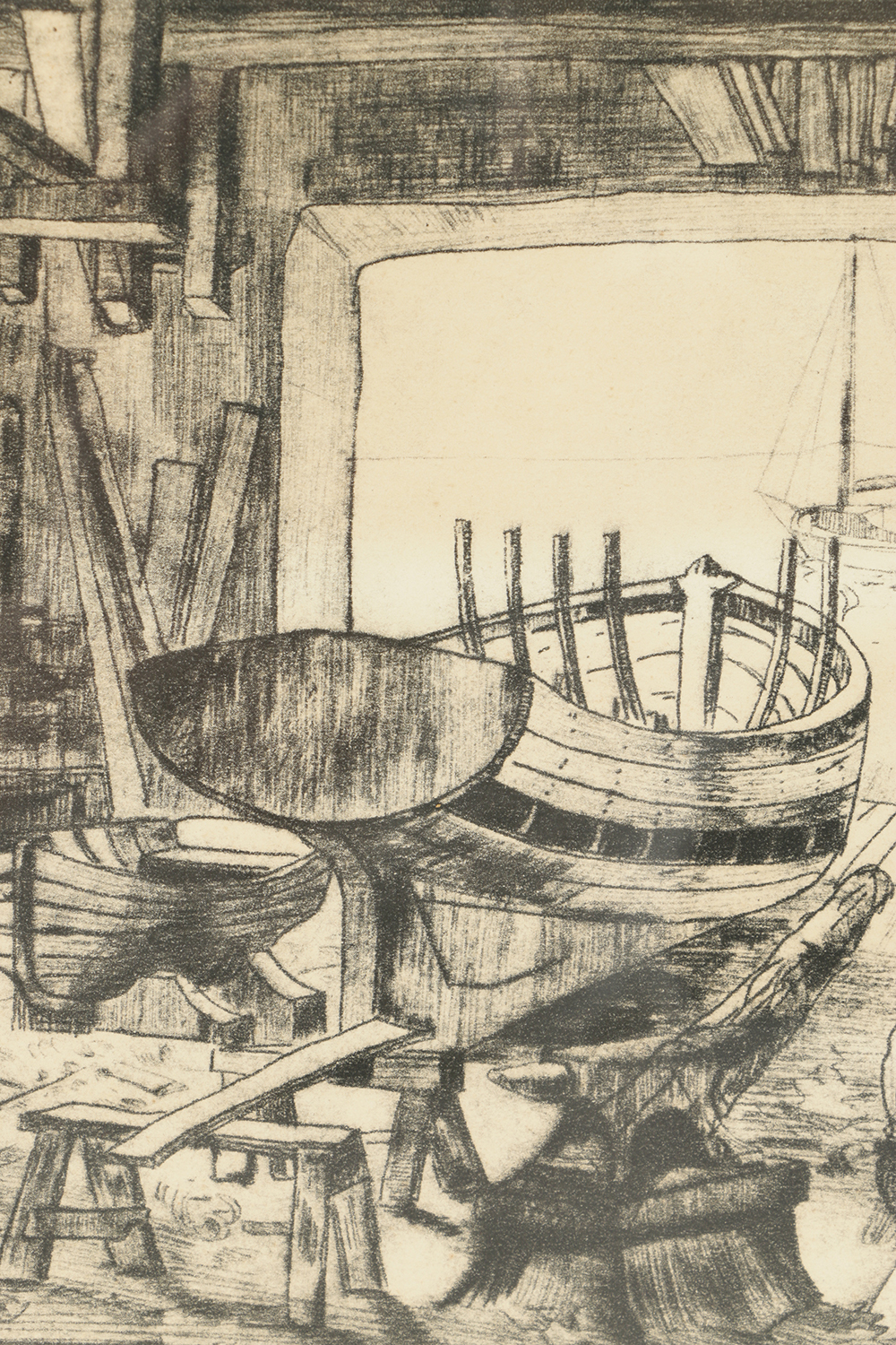 Lionel Barrymore Etching on Paper "The Old Boat Works"