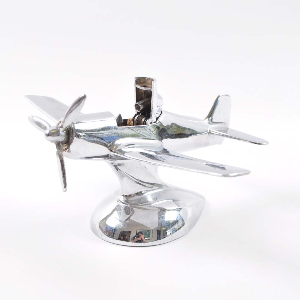 Vintage Mid-Century Chrome Airplane Cigarette Lighter