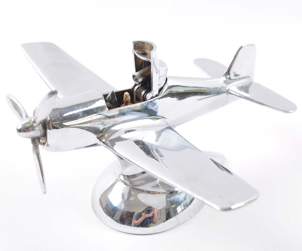 Vintage Mid-Century Chrome Airplane Cigarette Lighter