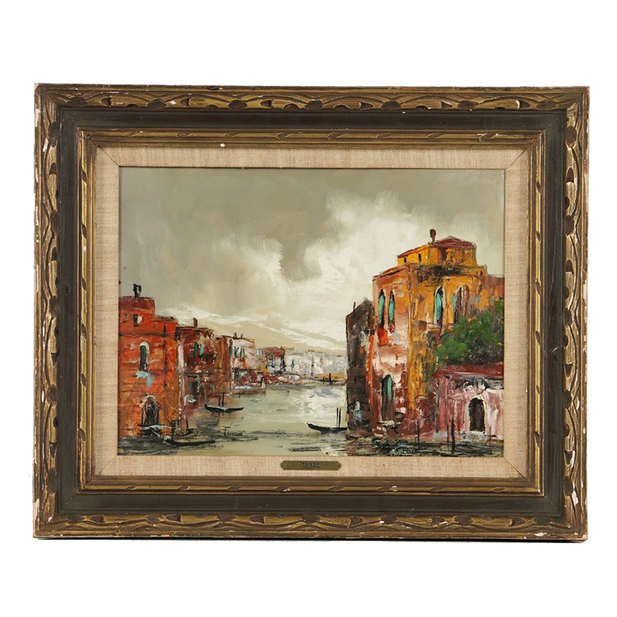Guido Ferro Oil Painting on Canvas Venetian Canal Scene