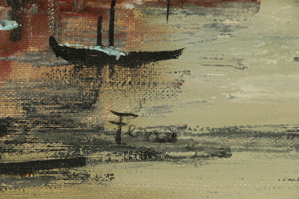 Guido Ferro Oil Painting on Canvas Venetian Canal Scene