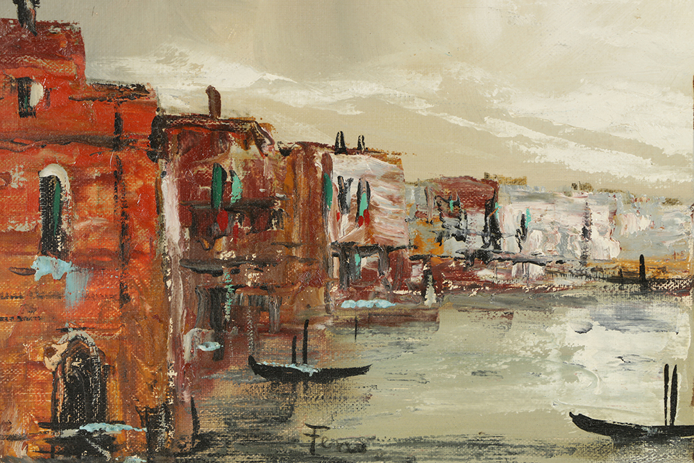 Guido Ferro Oil Painting on Canvas Venetian Canal Scene