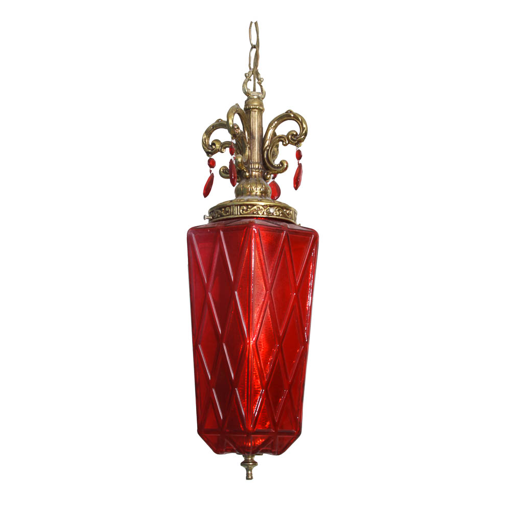 Vintage Red Glass Swag Lamp