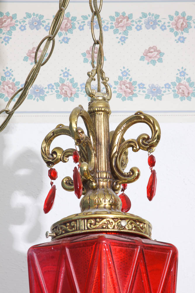 Vintage Red Glass Swag Lamp