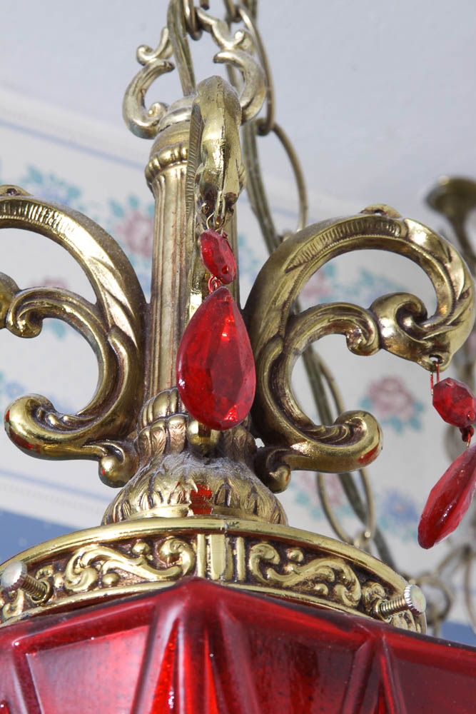 Vintage Red Glass Swag Lamp