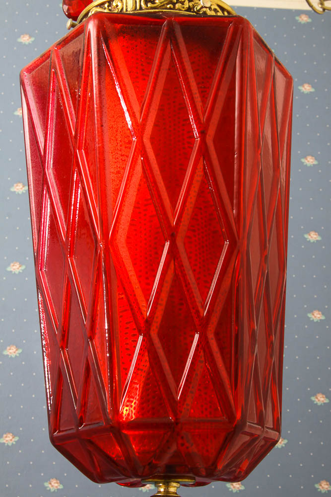 Vintage Red Glass Swag Lamp
