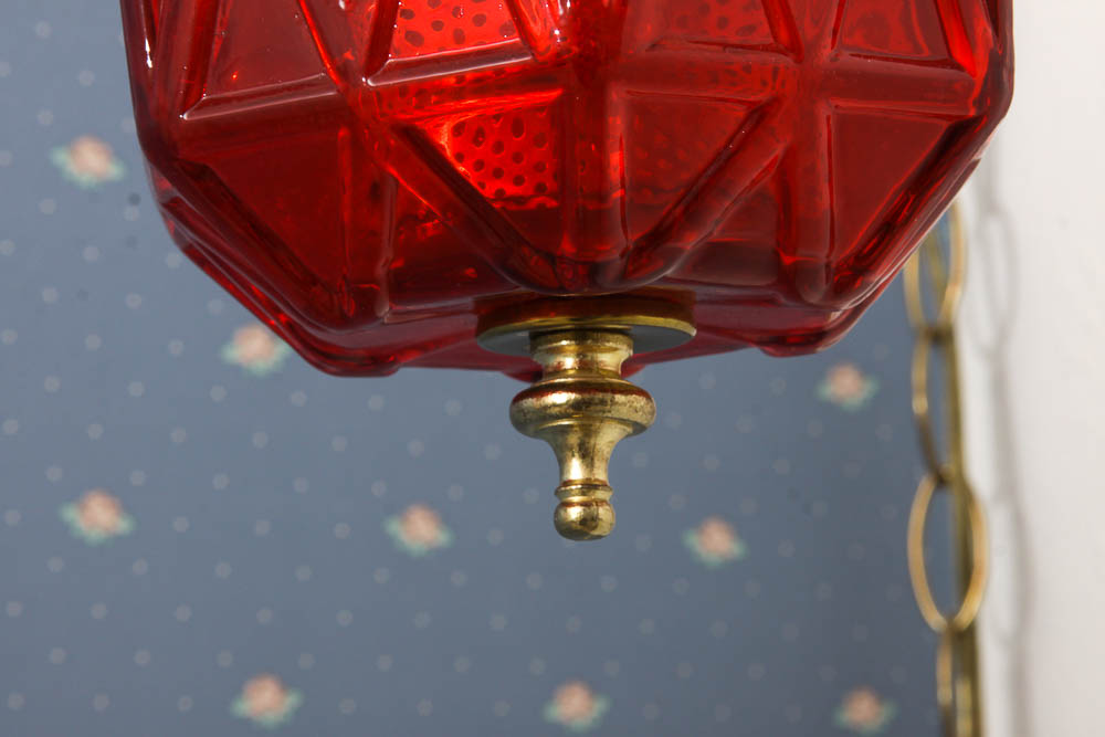 Vintage Red Glass Swag Lamp