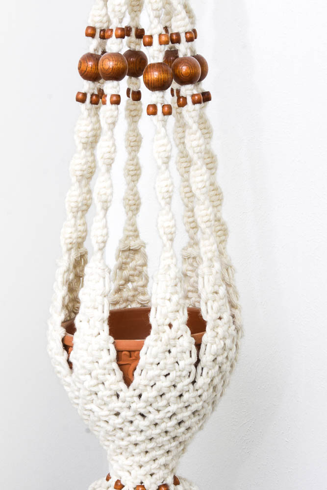 Beaded Macrame Plant Hanger with Pot