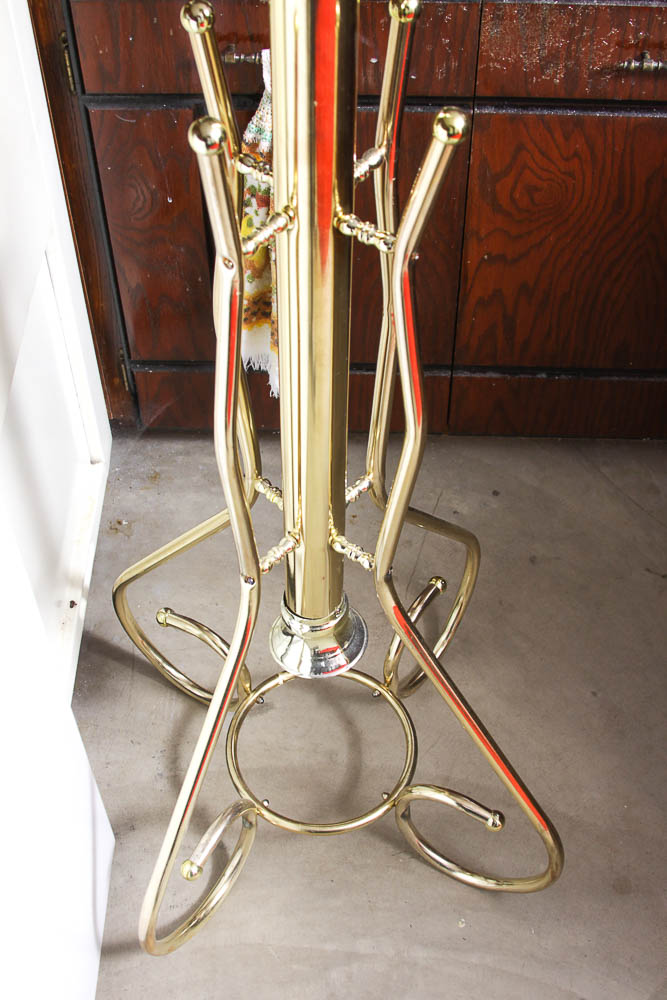 Contemporary Brass Tone Coat Rack