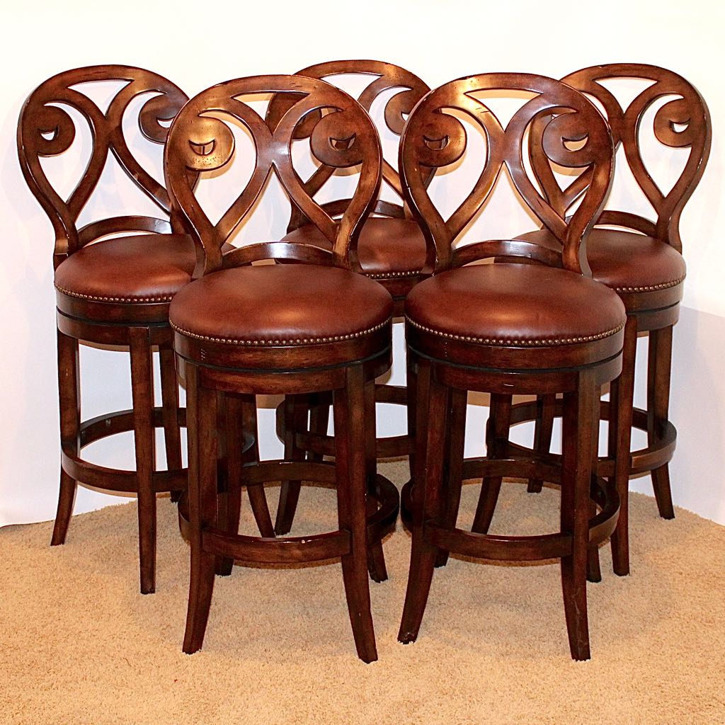 Five Artistica "Marquess" Leather Seat Swivel Barstools