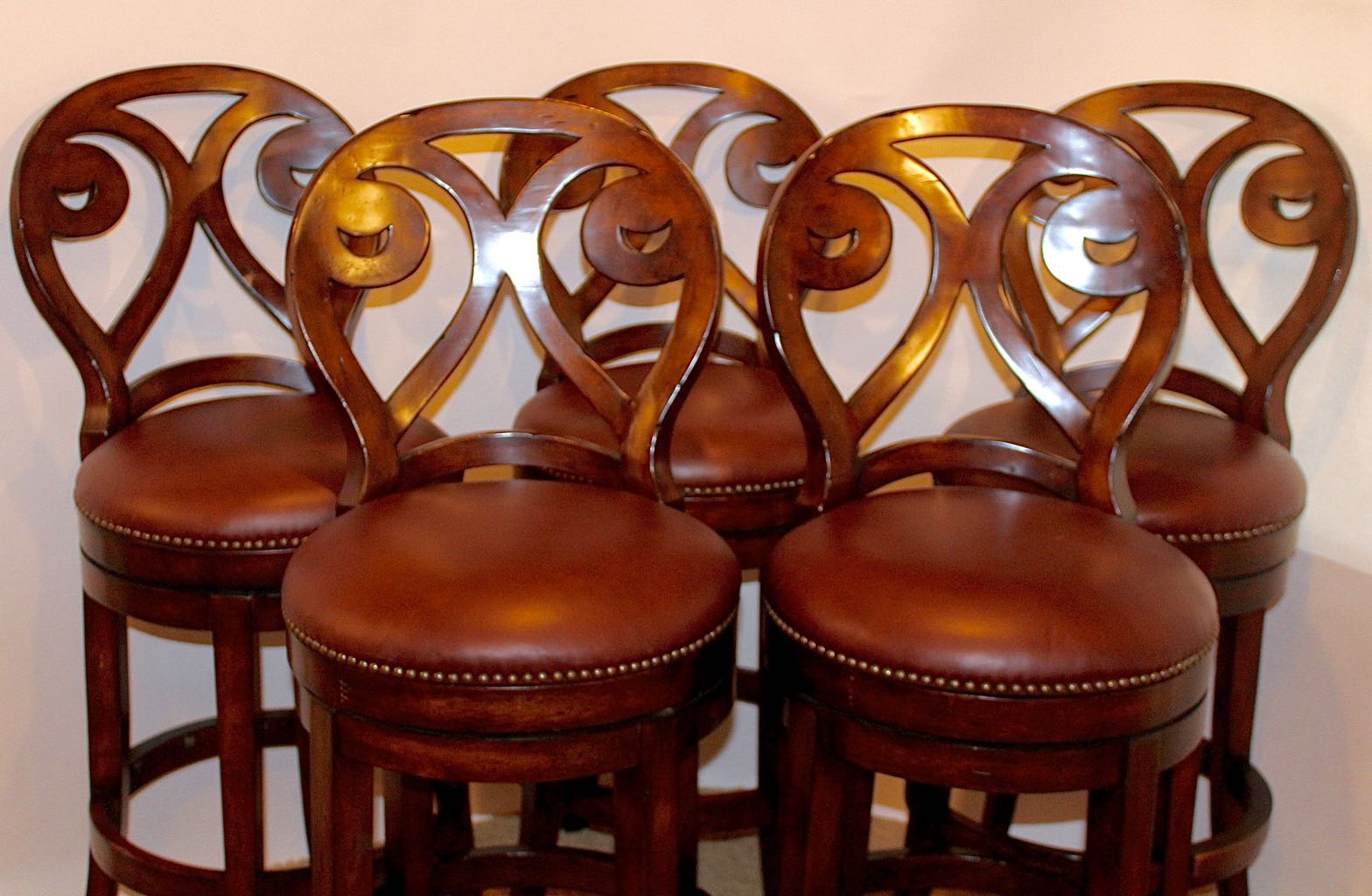 Five Artistica "Marquess" Leather Seat Swivel Barstools
