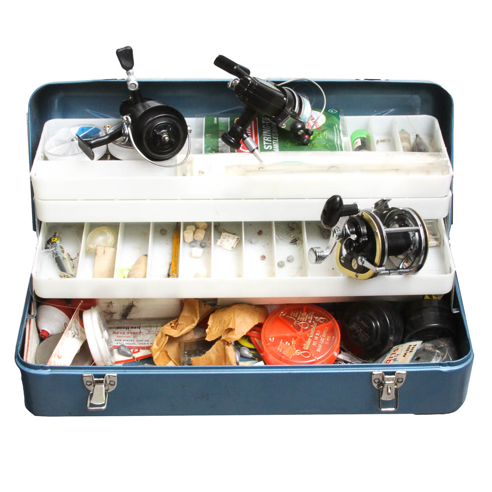 Fishing Reels with Tackle Box and Supplies