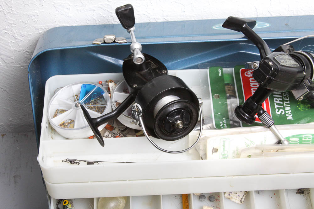 Fishing Reels with Tackle Box and Supplies