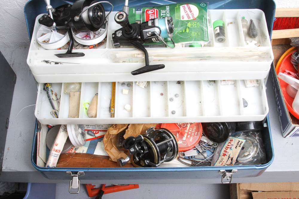 Fishing Reels with Tackle Box and Supplies
