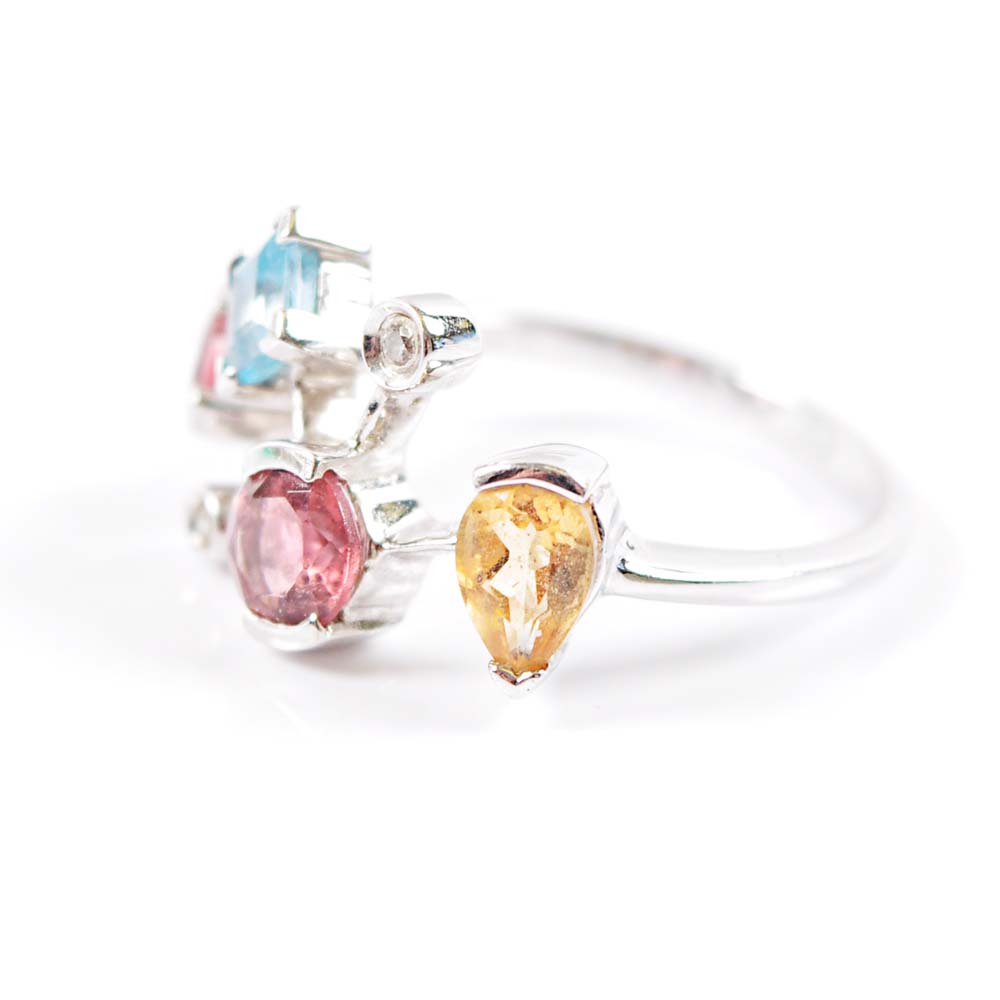 14K White Gold Multi-Gemstone and Diamond Ring