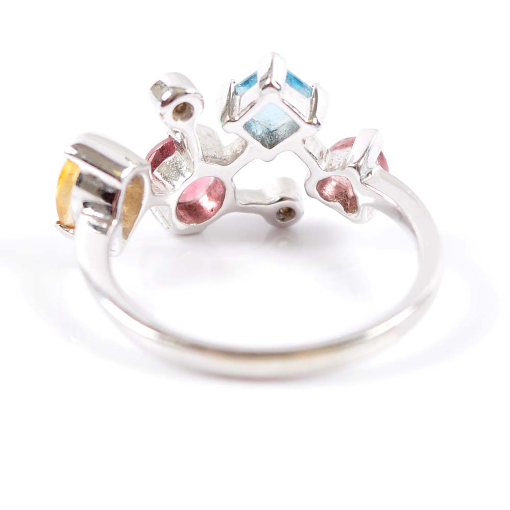14K White Gold Multi-Gemstone and Diamond Ring