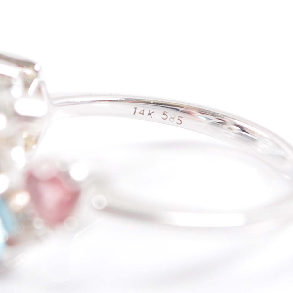 14K White Gold Multi-Gemstone and Diamond Ring