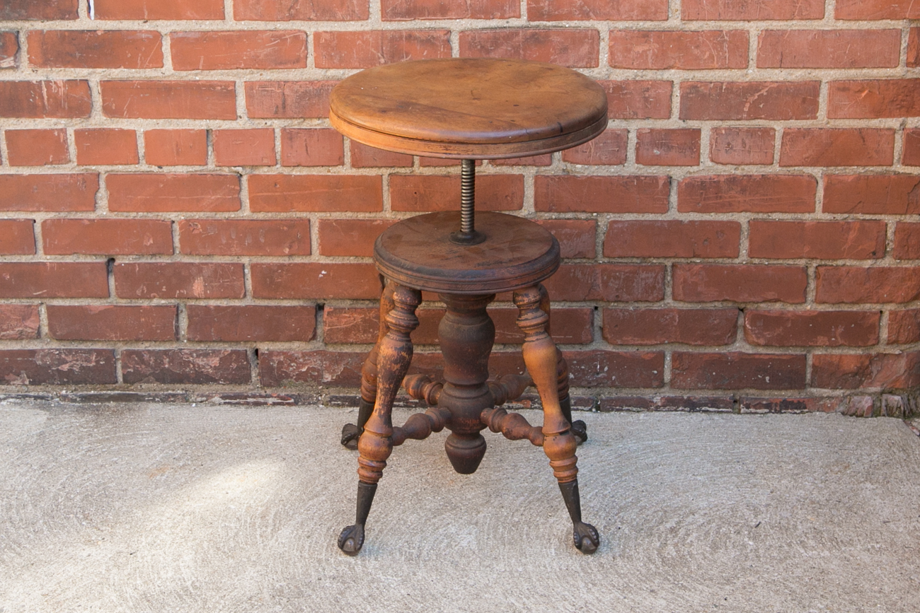 Antique Adjustable Pine Piano Stool