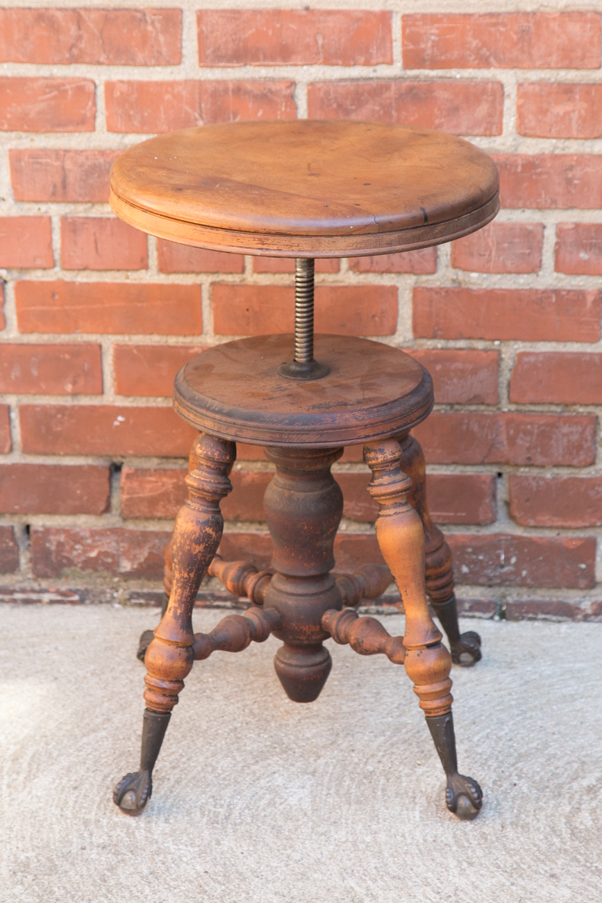 Antique Adjustable Pine Piano Stool