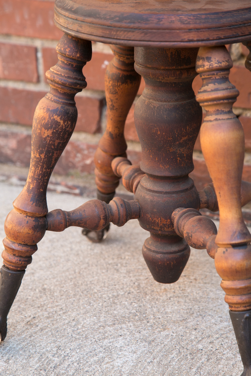 Antique Adjustable Pine Piano Stool