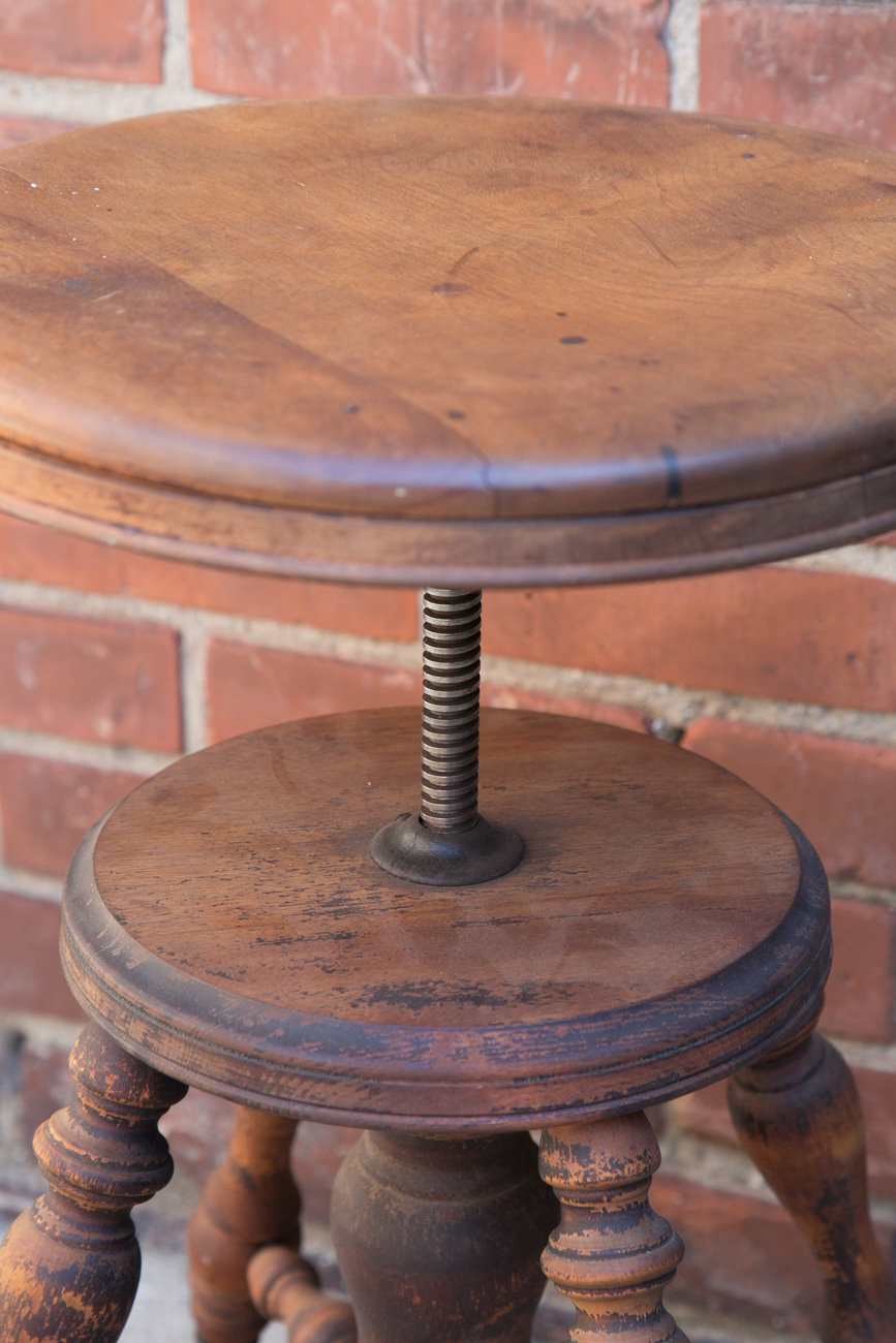 Antique Adjustable Pine Piano Stool