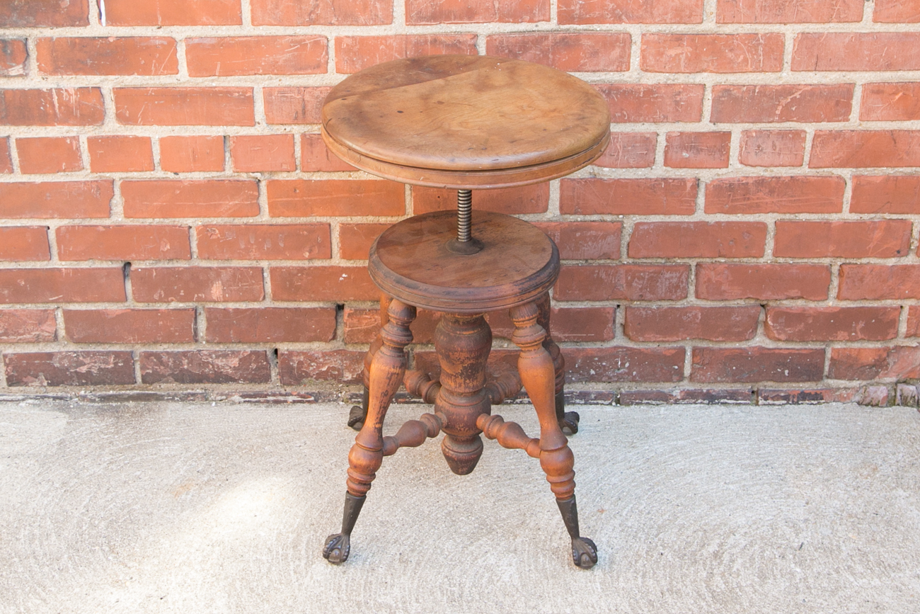 Antique Adjustable Pine Piano Stool