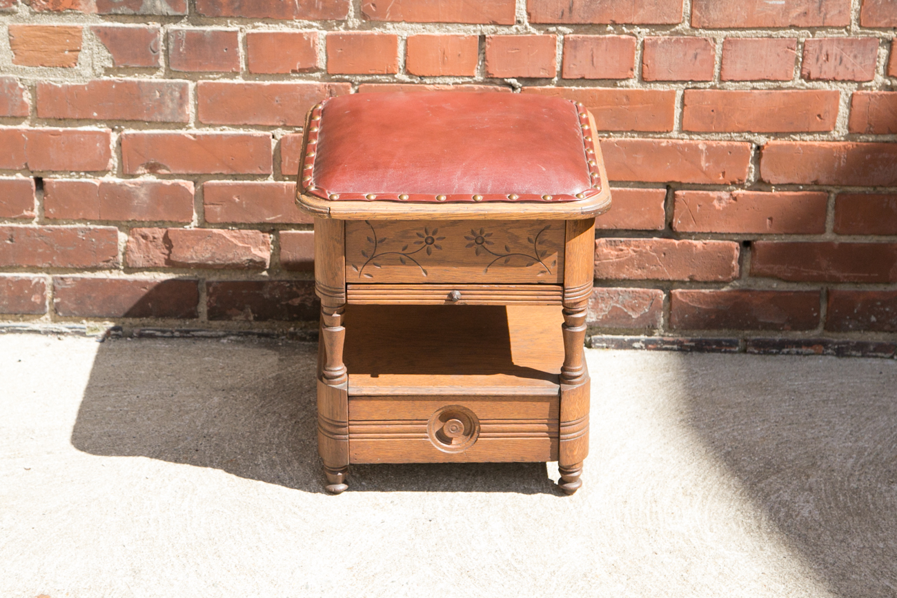 Antique Oak Shoe Shiners Bench