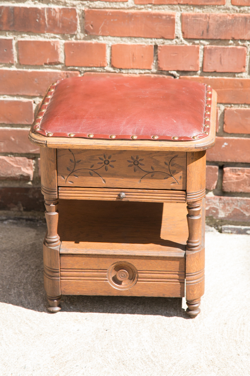 Antique Oak Shoe Shiners Bench