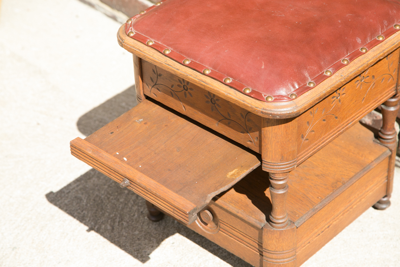 Antique Oak Shoe Shiners Bench