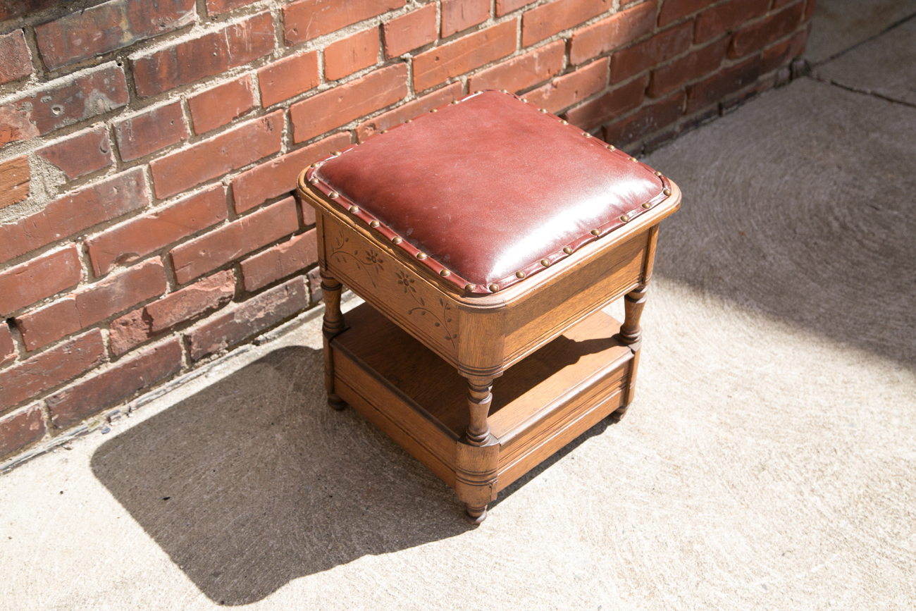 Antique Oak Shoe Shiners Bench