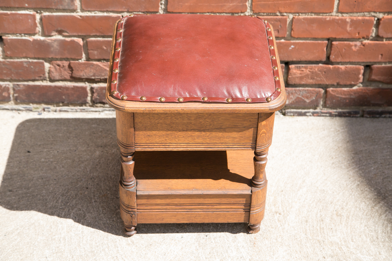 Antique Oak Shoe Shiners Bench