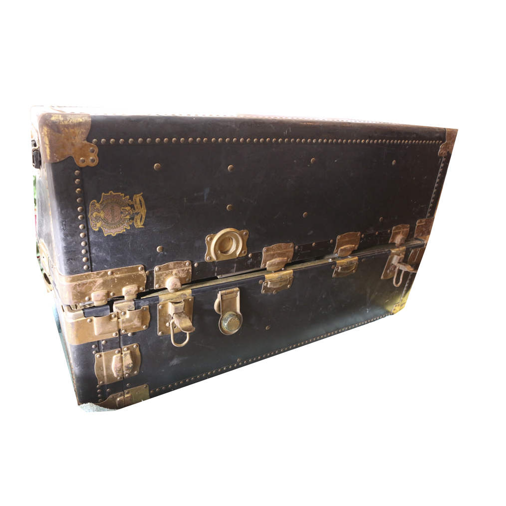 Spaulding Genuine Vulcanized  Fibre Steamer Trunk Vintage