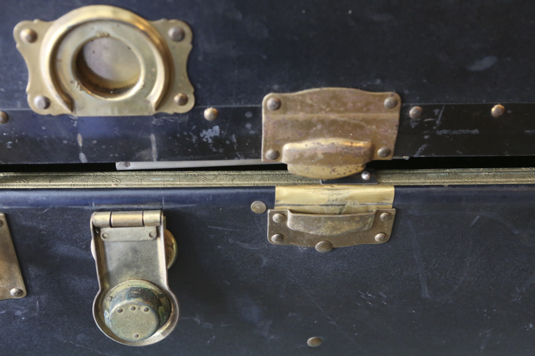 Spaulding Genuine Vulcanized  Fibre Steamer Trunk Vintage