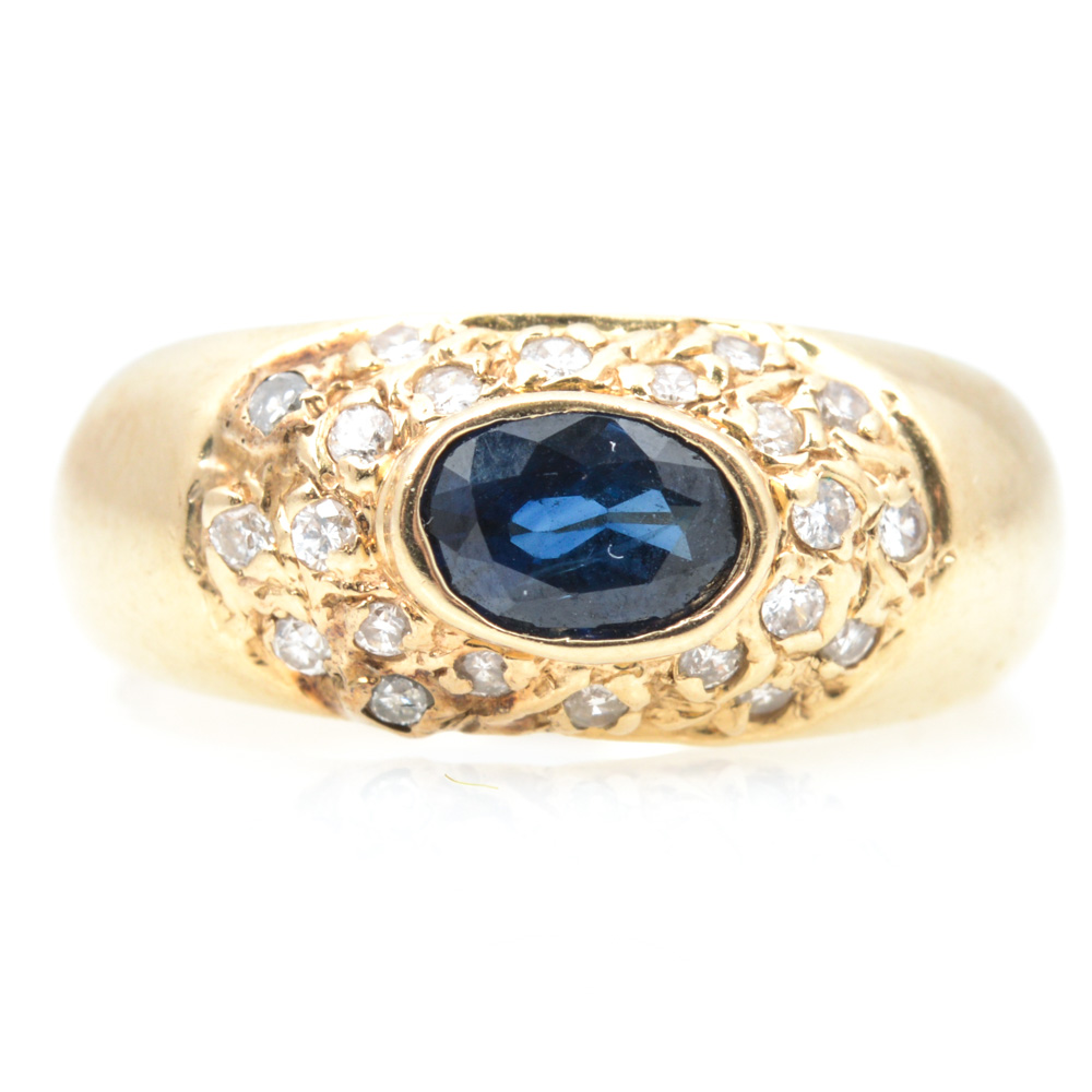 14K Yellow Gold Sapphire Diamond Ring