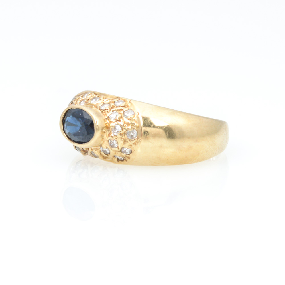 14K Yellow Gold Sapphire Diamond Ring